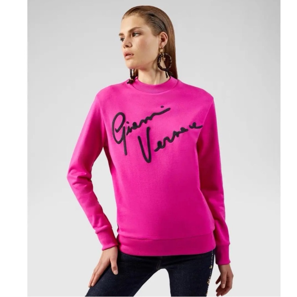 Authentic Versace embroidery crewneck sweatshirt cotton sweater shirt pink